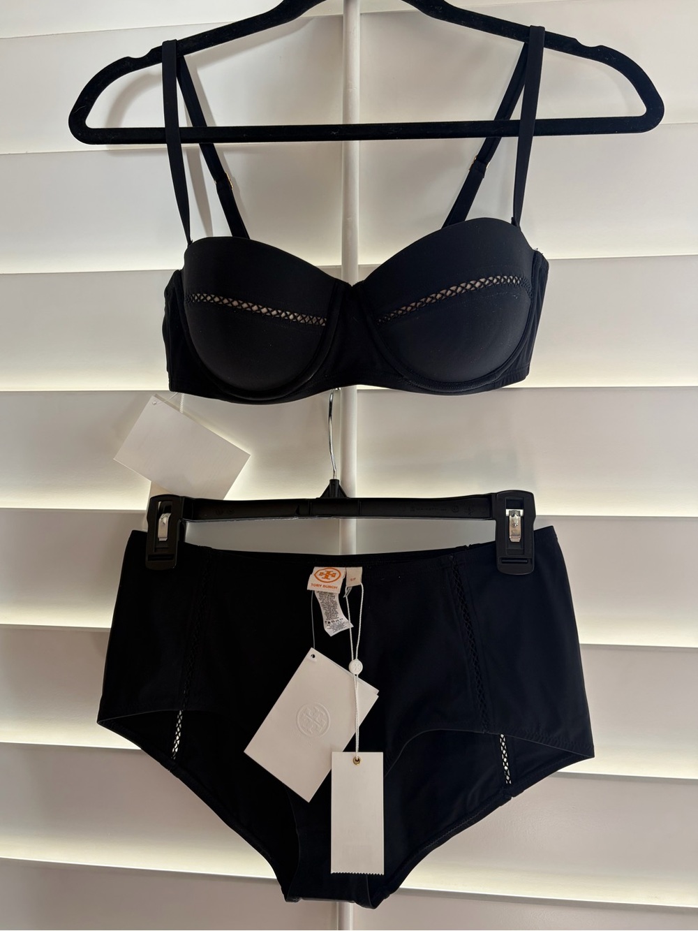 TORY BURCH NWT Black Lattice Underwire Bikini Top High Waist Bottoms Set S